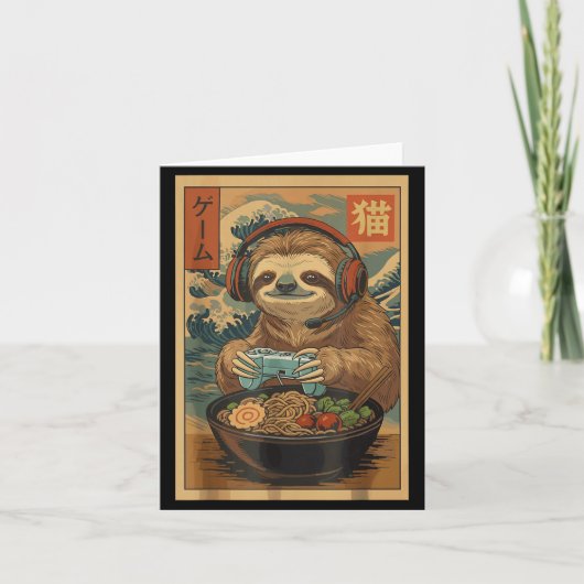 Kawaii Japanese Ramen Sloth Retro Gaming Shirts Fo Kaart (Voorkant)