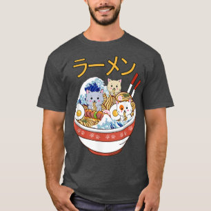 Kawaii Japans Anime Cat Bowl Ramen Noodle Kanaga T-shirt