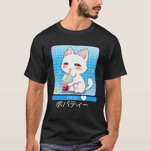Kawaii Japans Anime Cat Drink Boba Tea Cute C T-shirt (Voorkant)