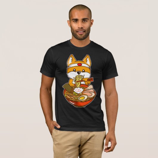 Kawaii japans anime shiba inu ramen t-shirt (Voorkant volledig)