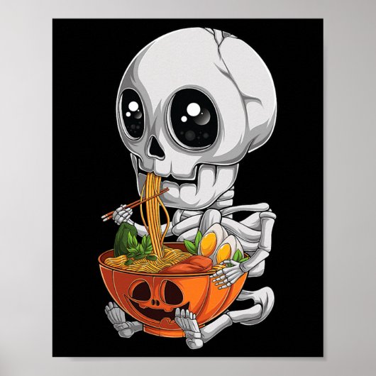 Kawaii Japans Anime Skeleton Halloween Ramen Foo Poster (Voorkant)