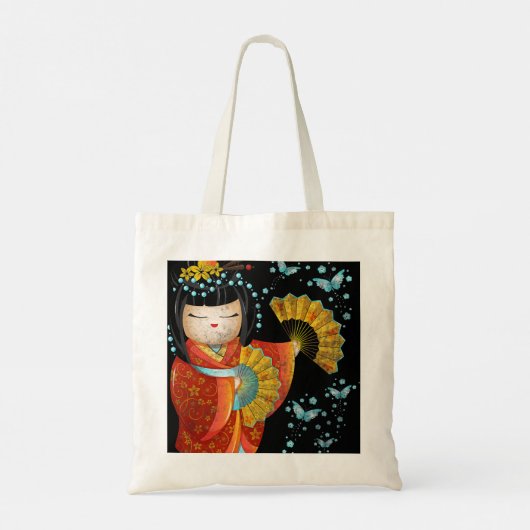 Kawaii Japans Kokeshi Doll Kimono Geisha Butterf Tote Bag (Achterkant)