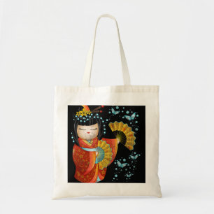 Kawaii Japans Kokeshi Doll Kimono Geisha Butterf Tote Bag