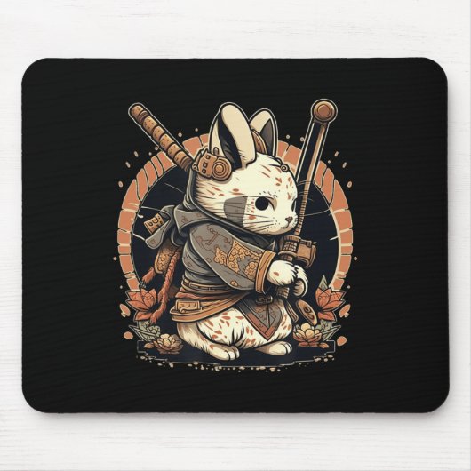 Kawaii Japans Stijl Samurai Bunny Anime Muismat (Voorkant)