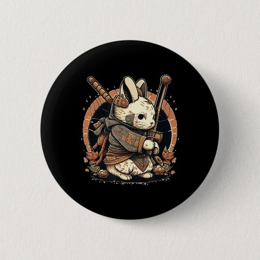 Kawaii Japans Stijl Samurai Bunny Anime Ronde Button 5,7 Cm (Voorkant)