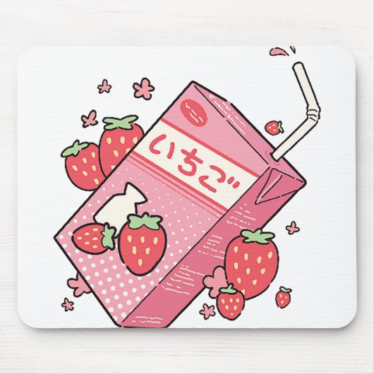 Kawaii Japans Strawberry Juice Box Muismat (Voorkant)