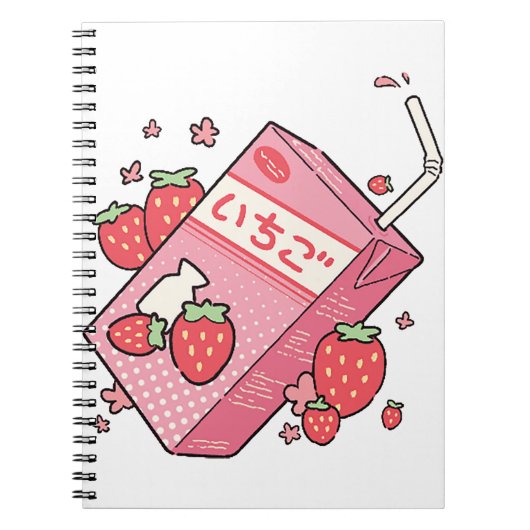 Kawaii Japans Strawberry Juice Box Notitieboek (Voorkant)