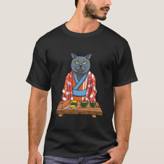 Kawaii Japanse Britse Korthaar Kat Kimono Sushi T-shirt