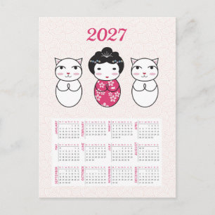 Kawaii Japanse Kokeshi-pop 2027 Agenda Briefkaart