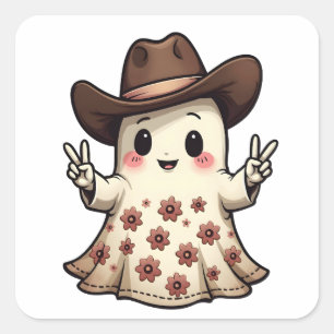 Kawaii Japanse Pastel Cowboy Ghost Halloween Vierkante Sticker