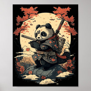 Kawaii Japanse stijl Samurai Anime Panda Poster