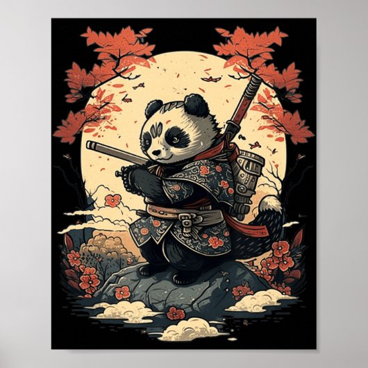 Kawaii Japanse stijl Samurai Anime Panda Poster (Voorkant)