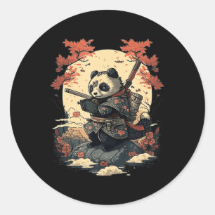 Kawaii Japanse stijl Samurai Anime Panda Ronde Sticker