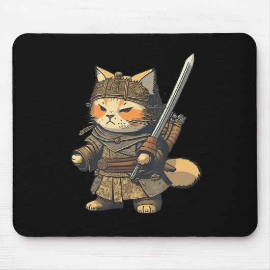 Kawaii Japanse stijl Samurai Cat Anime Muismat (Voorkant)