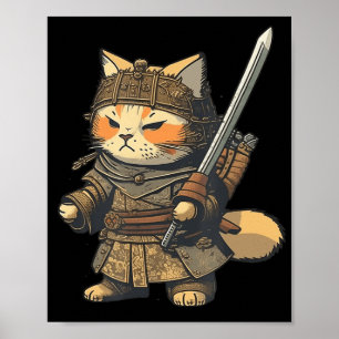 Kawaii Japanse stijl Samurai Cat Anime Poster