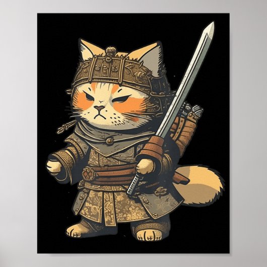 Kawaii Japanse stijl Samurai Cat Anime Poster (Voorkant)
