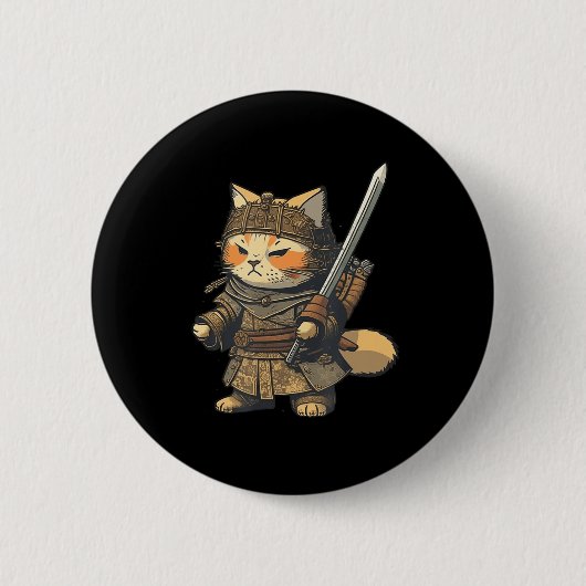 Kawaii Japanse stijl Samurai Cat Anime Ronde Button 5,7 Cm (Voorkant)