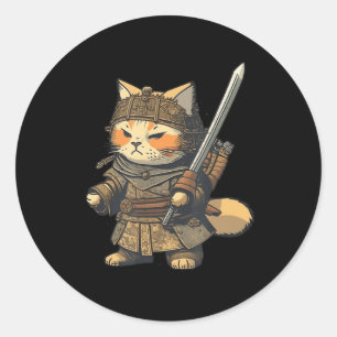 Kawaii Japanse stijl Samurai Cat Anime Ronde Sticker