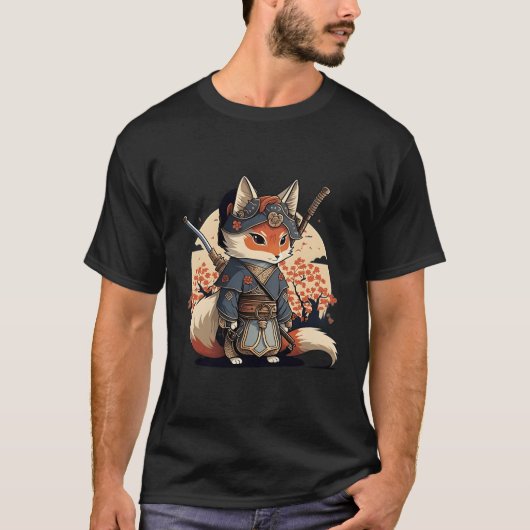 Kawaii Japanse Stijl Samurai Fox Anime T-shirt (Voorkant)