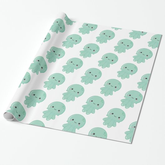 Kawaii Jellyfish Cadeaupapier (Uitgerold)