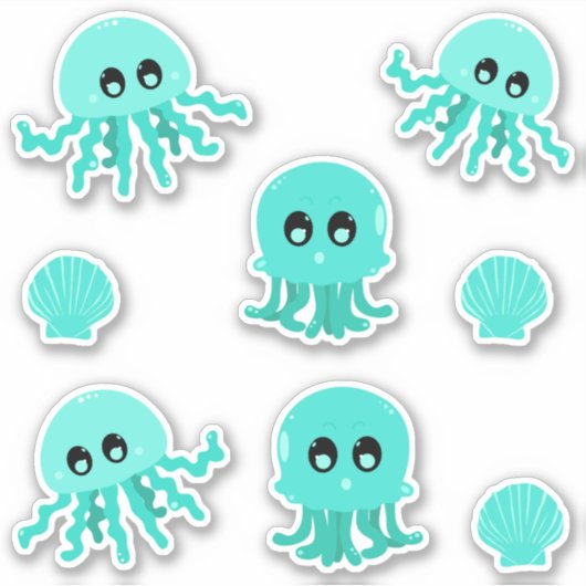 Kawaii Jellyfish Leuke Dierlijke Sticker Set (Voorkant)