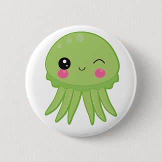Kawaii Jellyfish Pin Badge Green Ronde Button 5,7 Cm