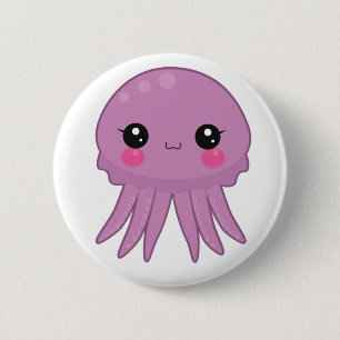 Kawaii Jellyfish Pin Badge Paars Ronde Button 5,7 Cm