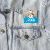 Kawaii jongenskok kinder kooknaam tag badge vierkante button 5,1 cm (In situ)