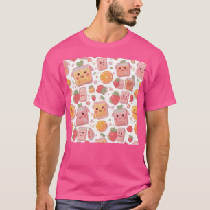 Kawaii Juice Box Pattern Schattigee Aardbeien Oran T-shirt