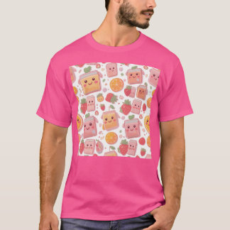 Kawaii Juice Box Pattern Schattigee Aardbeien Oran T-shirt