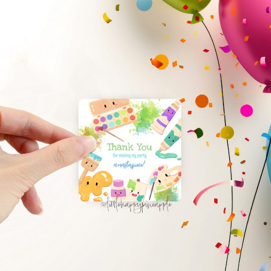 Kawaii jurk voor een rommelig kunstfeest dank je vierkante sticker