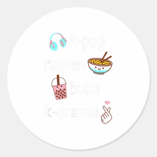 Kawaii K-Pop Ramen Boba Bubble Tea Ronde Sticker (Voorkant)