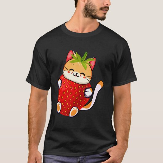 Kawaii Kat Aardbei Melk Japans Anime T-shirt (Voorkant)