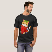 Kawaii Kat Aardbei Melk Japans Anime T-shirt (Voorkant volledig)