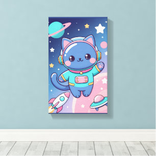 Kawaii Kat Astronaut Ruimte Cute Galactisch Kunstw Canvas Afdruk