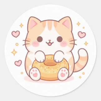 Kawaii kat bagel ronde sticker