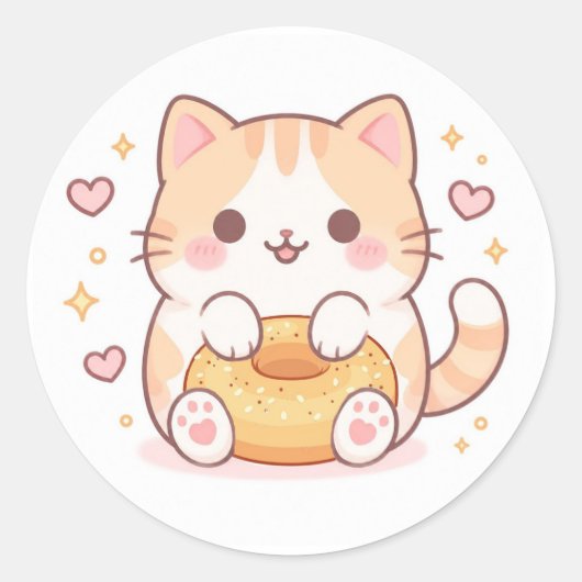 Kawaii kat bagel ronde sticker (Voorkant)