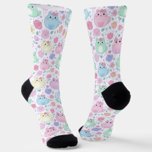 Kawaii Kat & Bloemmotief Pastel Sokken