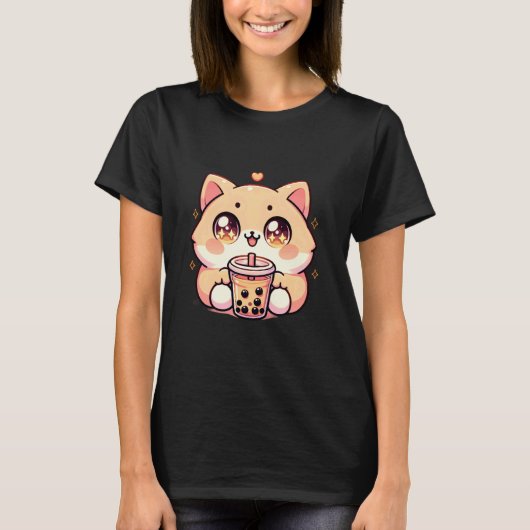 Kawaii Kat Bubbeltje Thee Boba Thee Anime Neko 1 T-shirt (Voorkant)