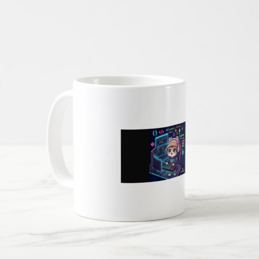 Kawaii Kat Coder Koffiemok | Cute Programmeur Kat (Voorkant links)