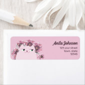 Kawaii kat cuteroze retouradreslabel etiket (Insitu)