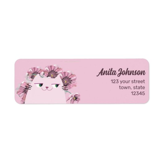 Kawaii kat cuteroze retouradreslabel etiket (Voorkant)