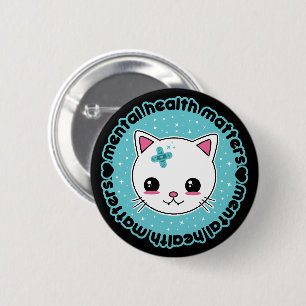 Kawaii Kat die Geestelijke Gezondheid belangrijk v Ronde Button 5,7 Cm