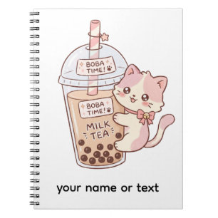 Kawaii kat die knuffelende bubbelmelkthee Mooie Notitieboek