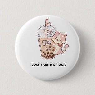Kawaii kat die knuffelende bubble melkthee Mooie Ronde Button 5,7 Cm