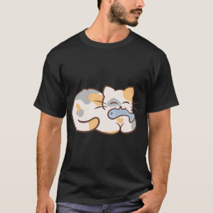 kawaii kat die vis eet t-shirt