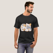 kawaii kat die vis eet t-shirt (Voorkant volledig)