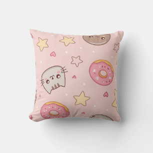 Kawaii kat, donut en sterpatroon kussen