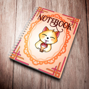Kawaii kat drinkt Boba melkthee Notitieboek