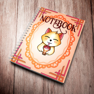 Kawaii kat drinkt Boba melkthee Notitieboek